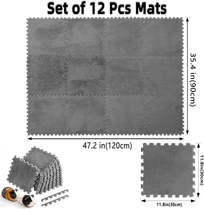 BNOSDM 12Pcs Guinea Pig Fleece Cage Liners Pads Bedding Mat,11.8",Gray | Washable Reusable Guinea Pig Plush Pads with Edging,Soft Warm Rabbit Sleeping Mats Blanket for Bunny Small Animals