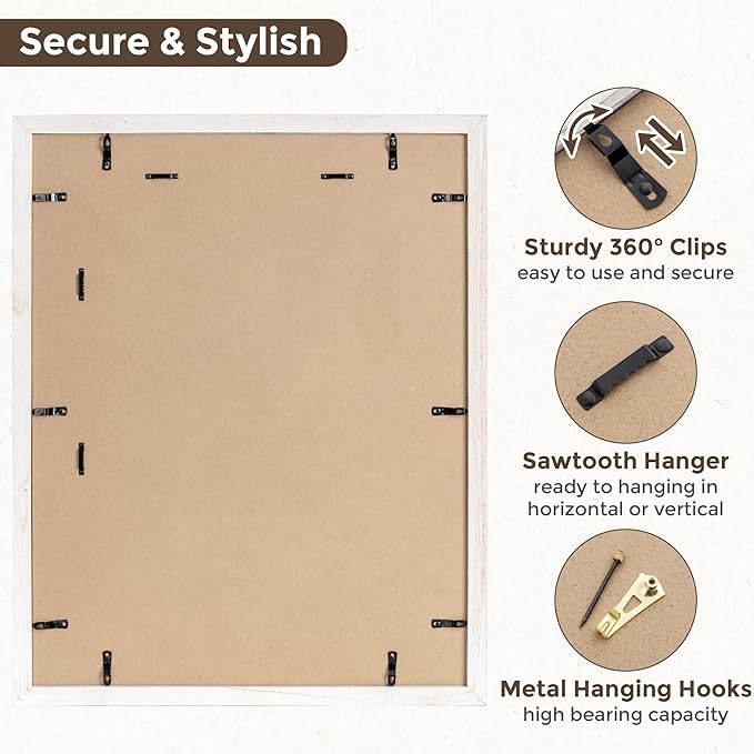 22x28 Picture Frame, Solid Elm Wood Picture Frame with Real Glass, Large Rustic Poster Frame 22"x28", matted to 18x24, 22 by 28 Wooden Frame for Vertical & Horizontal Wall Hanging, White, 1 Pack