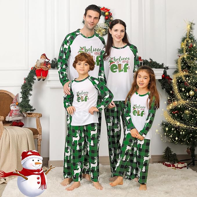 Family Christmas PJs Matching Sets, Cute Holiday Pajamas Printed Top and Pants, Xmas Jammies for Couples/Men/Women