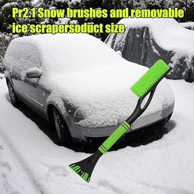 24 Inch Car Snow Scraper and Brush, Detachable Scratch Free Ice Scraper with Ergonomic Foam Grip, Universal Winter Snow Removal Tool for Car Windshield Window (Green)