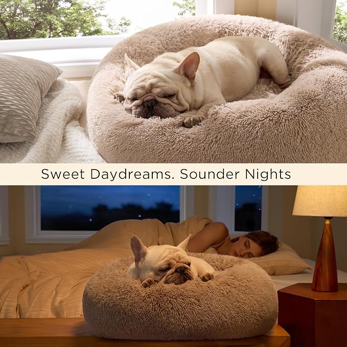 Bedsure Calming Dog Bed Medium Size Dog Donut Washable Pet Bed,30in 2 Pack | Fluffy Faux Fur Round Cuddler,Machine Washable,Anti-Slip Bottom,Anti-Anxiety,Deep Sleeping for Pets Up to 45 Lbs