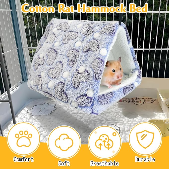PINVNBY Rat Hammock Bed Soft Guinea Pig Hideout Bed Hanging & Washable Hamster Toy Ferret Cage Accessories for Squirrel Sugar Glider Chinchilla Rat (Purple)