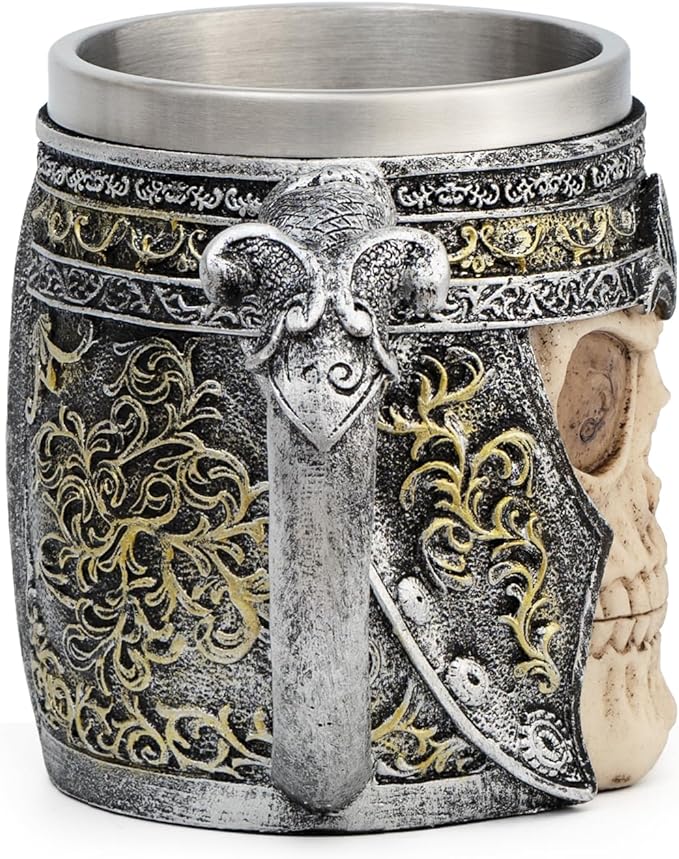CHICVITA Viking Stainless Steel Skull Coffee Mug Viking Skull Beer Mugs Gift for Men Father's Day Gifts