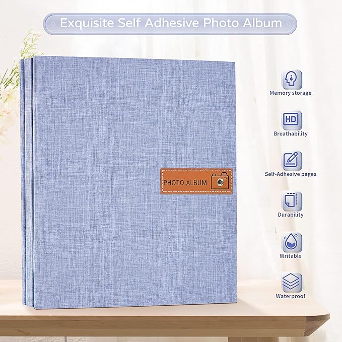 Popotop Large Photo Album Self Adhesive 4x6 5x7 8x10 Scrapbook Album DIY Picture Book,Gifts for Mom,Family Baby and Wedding,with Metal Pen and Plastic Board