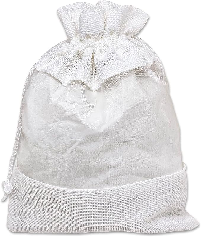12-Pack Large Linen Burlap & Organza Gift Bags w. Drawstrings (6.5x8.5 in, White) - Party Favors, Presents, Samples & Treats Mesh Pouch by The Display Guys