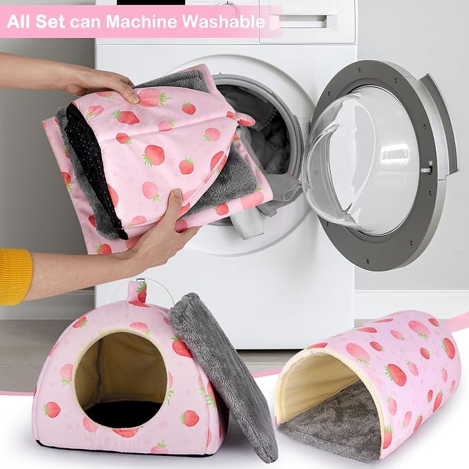 Bienbee Guinea Pig Hideout, 2 Piece Washable Set for Small Animals Large | Guinea Pig Bed With Soft Plush, Resilient Padding, and Easy Machine Washing for Resting Hiding and Tunnel Playing