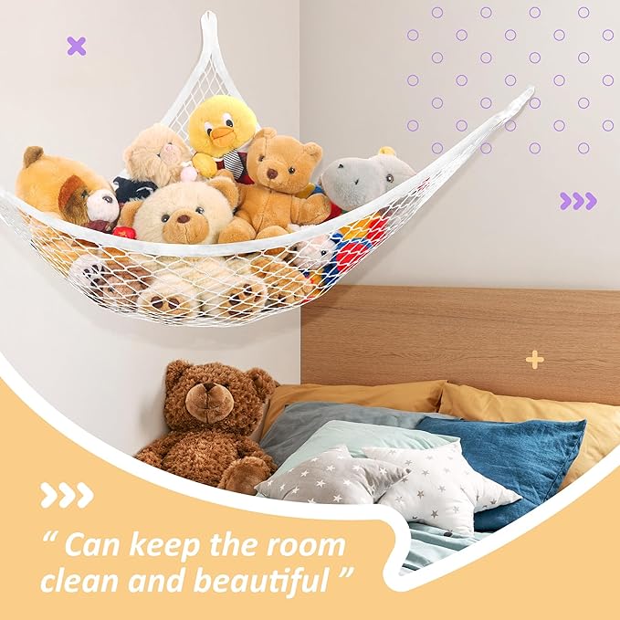 Lazebox Stuffed Animal Net Hammock for Plushie Toys, Stuffed Animal Hammock Corner for Kids' Room Decor, Ideas for Organizing Stuffy Collection, Easy to Hang with Anchors & Hooks