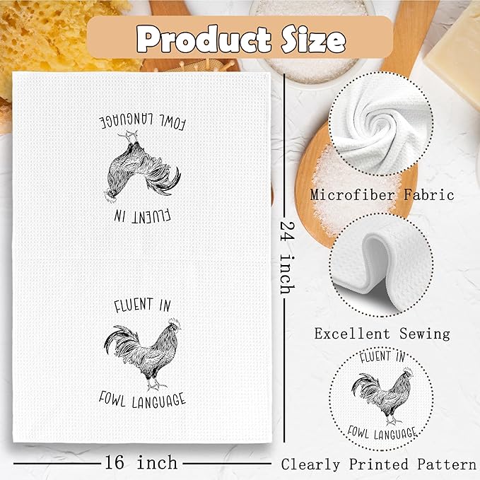 Chicken Kitchen Towels Funny Dish Towel with Sayings 16x24 Inches, Chicken Lovers Gifts Decorative Absorbent Dishcloths Tea Towels for Kitchen Bathroom Decor, Humorous Gifts for Women Men