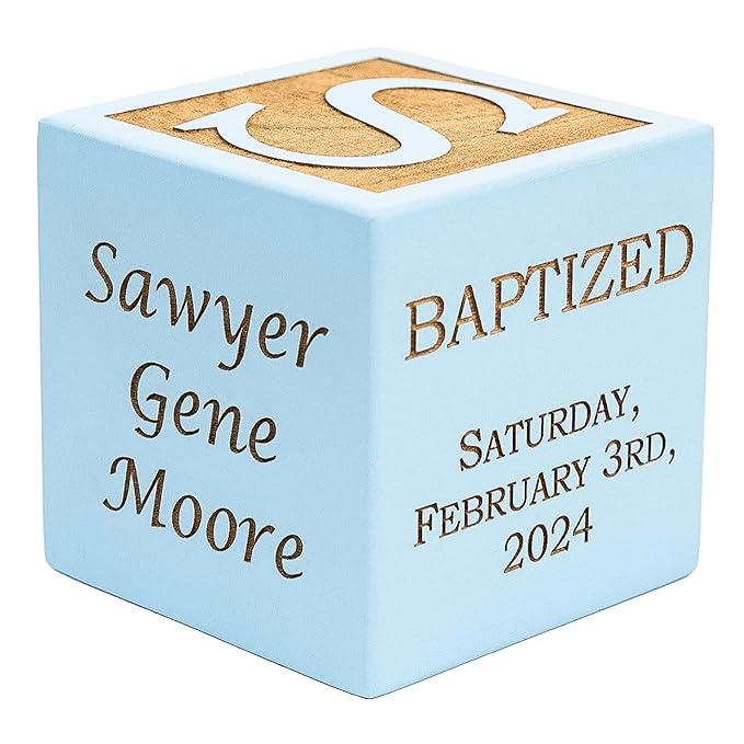 Personalized Blue Baby Baptism/Dedication/Christening Wood Block, Choose From 3 Sizes, Baptism Gift For Boy, Baby Dedication Gifts, Unique Baptism Gifts (2.5" blue)