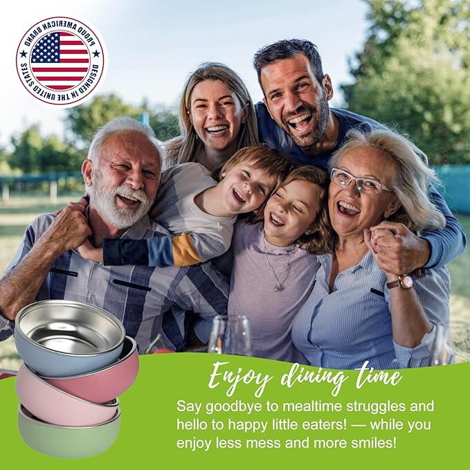Non-Toxic Toddler Bowls with Non-Slip Base | Stainless Steel Baby Bowls for Kids | 5 Inch BPA-Free Dishwasher Safe Bowls | Mess-Free Feeding Supplies | 6-Pack Set