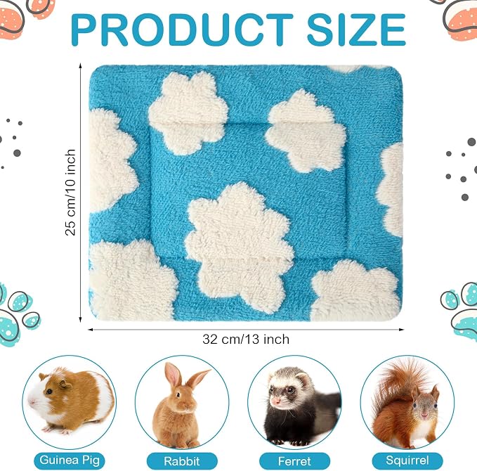 Haull 4 Pcs Waterproof Guinea Pig Bedding Soft Dog Cat Bed Crate Mat Small Animal Plush Cage Liners Rabbit Bunny Kennel Pad Reversible Cozy Pee Thickened Hamster Pad(White Cloud,13 x 10 Inch)