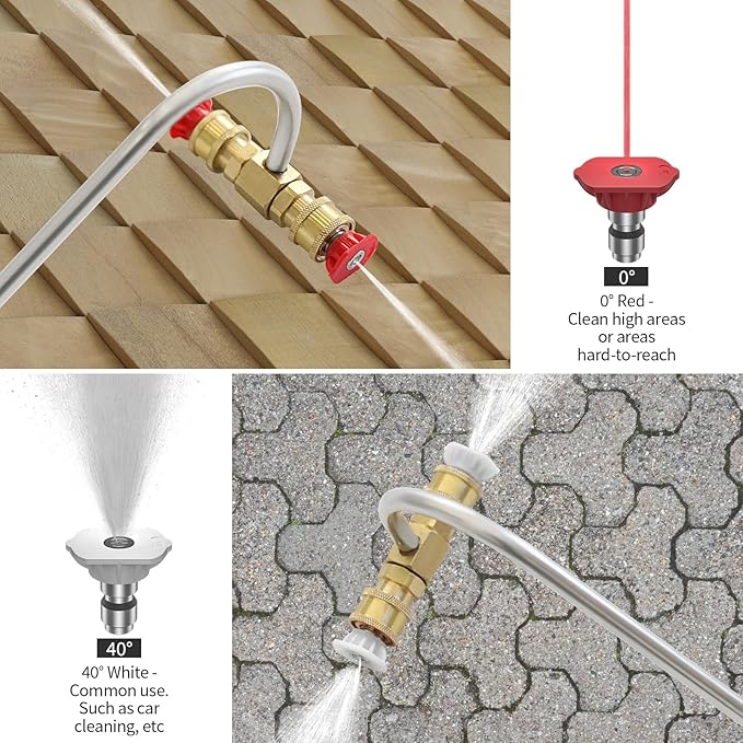 Pressure Washer Gutter Cleaner Attachment with Pressure Washer Nozzle Tips, 1/4'' Quick Connect Extension Wand for Cleaning Brick Drain Driveway Roof, Max 4000PSI (Nozzles Kit)