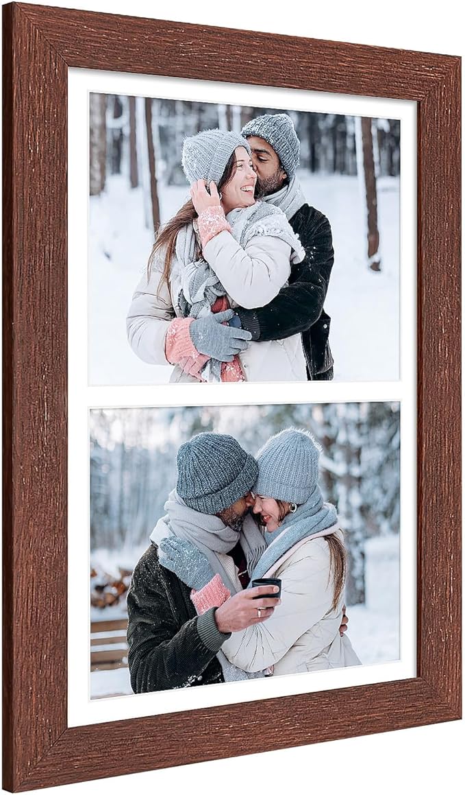 11x17 Picture Frame Display 2 opening 8X10 Double Picture Frame Collage,Multi Photo Frame with Mat,Plexiglass,Wall Mount Decor,Walnut Wood Grain
