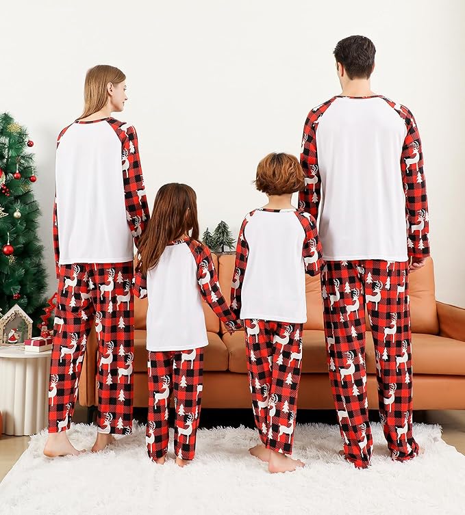Family Christmas PJs Matching Sets, Cute Holiday Pajamas Printed Top and Pants, Xmas Jammies for Couples/Men/Women