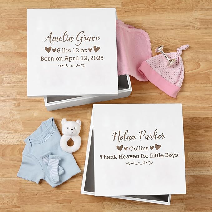 Let's Make Memories Personalized Keepsake Box for Newborn - Memento Storage - Memories Box -Nursery Décor - 6" Hx12 Sq - Baby Love