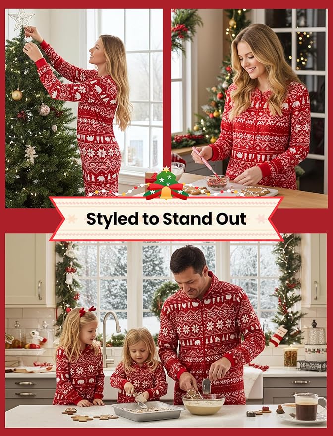 PATPAT Matching Family Christmas Onesie Pajamas – Holiday Hooded Jumpsuit Sleepwear PJs Couples Xmas Loungewear with Socks