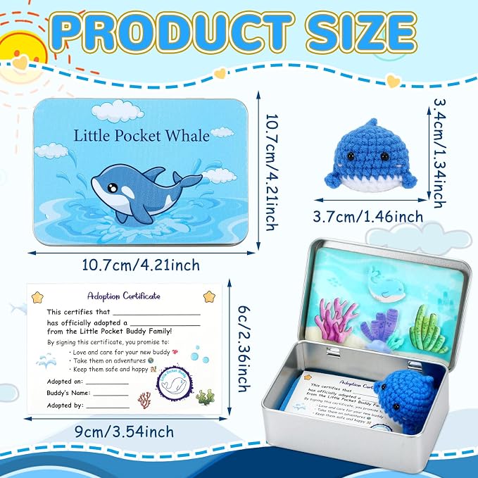 Little Pocket Whale, Mini Ocean in a Tin Box, Cute Travel Buddy | Cute mini whale in a pocket tin, a calming desk gift and collectible for coworkers, friends and ocean lovers