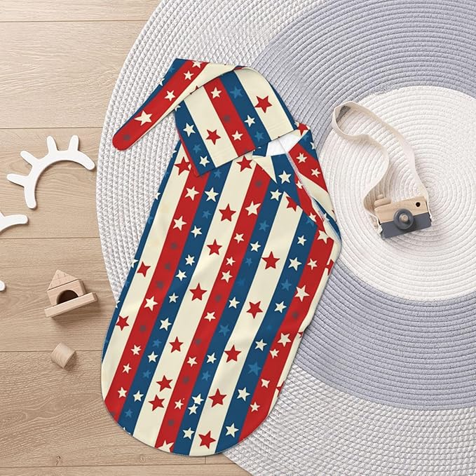 Newborn Swaddle Blankets and Hat Set Soft Cotton Baby Swaddle Wrap Warm Infant Receiving Blanket Flag Star