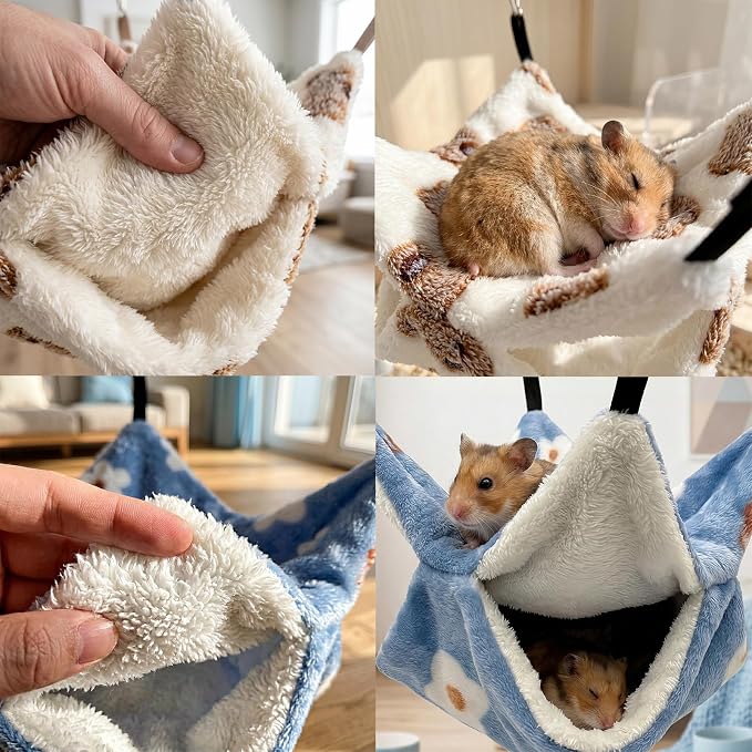 2 Pack Guinea Pig Hammock, Rat Hammock, Double Layer Bed | Cozy double-layer fleece hammock for rats, guinea pigs & more. Warm hideout, sturdy hooks, washable cage accessories.