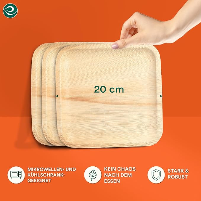 ECO SOUL Compostable 8 Inch Palm Leaf Square Plates (50 Count) Like Bamboo Plates | Biodegradable | Eco-Friendly, Microwave & Oven Safe