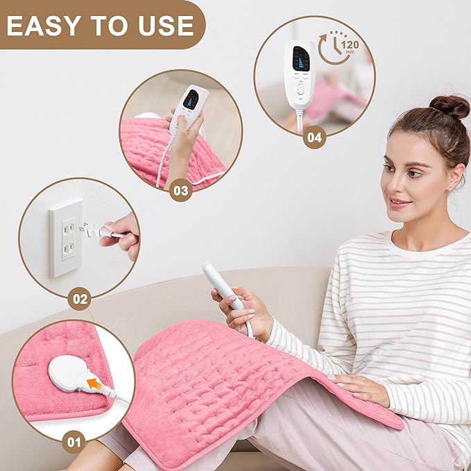 Deepsoon Heating Pad,Electric Heating Pads for Back,Neck,Abdomen,Moist Heating Pad for Shoulder,Knee,Arms,Legs,Dry/Moist Heat & Auto Shut Off,Christmas Gifts for Men and Women,BabyPink,24x20 Inch
