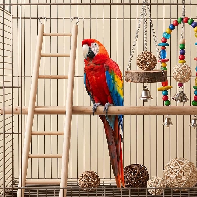 Bird Ladder for Bird Cage 2 Pack Wooden Birds Toys Cage Accessories for Parakeets Parrots Cockatoo (5 Step & 7 Step)