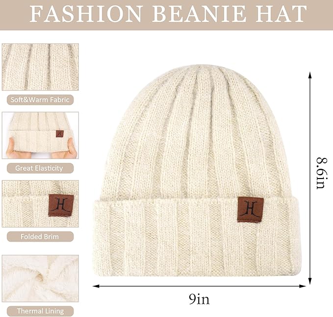 Womens Winter Warm Knit Beanie Hat Touchscreen Gloves Long Neck Scarf Set with Fleece Lined Skull Caps Gifts for Women