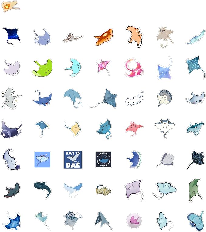 100Pcs Stingray Stickers for Water Bottle and Laptop - Ocean Animal Party Supplies, Decorations & Gifts, Waterproof Vinyl Decals, Gifts for Women & Men
