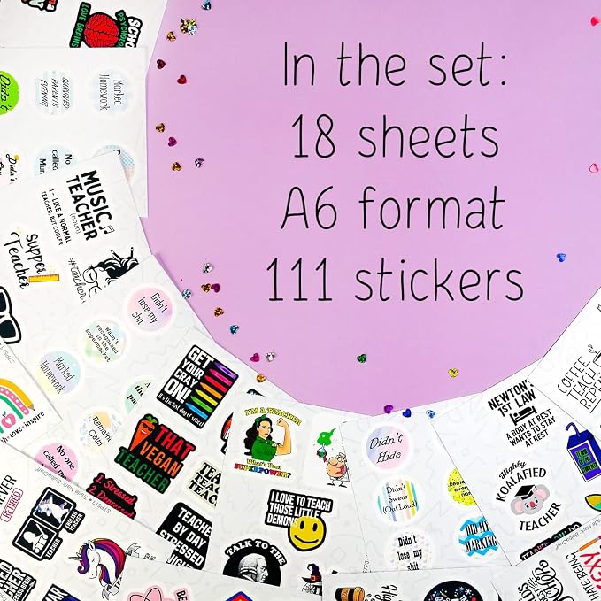 BulbaCraft 100Pcs Funny Teacher Stickers for Laptops, Water Bottles - Funny Teacher Gifts for Adults, Meme Stickers