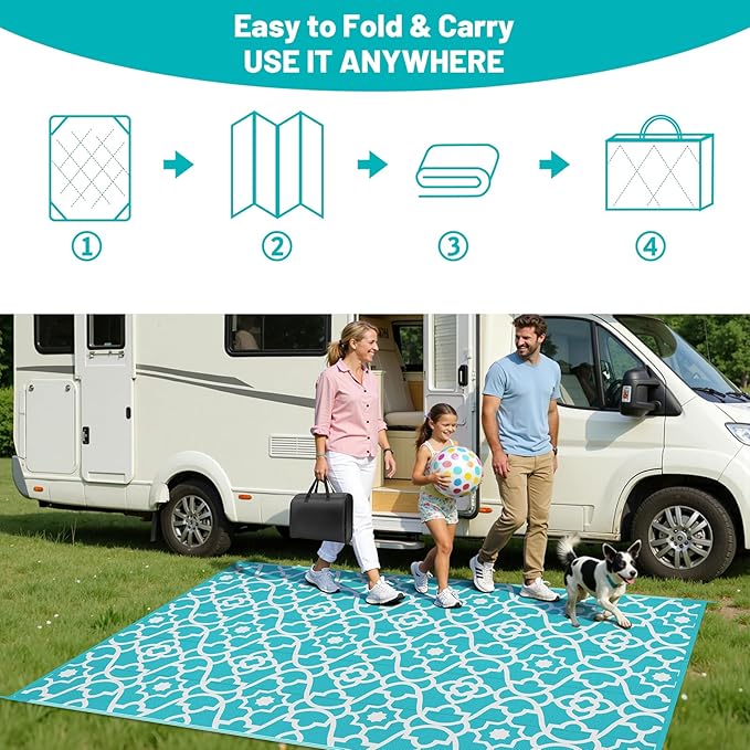 HEBE Outdoor Rug Waterproof 5x8, Plastic Straw Rug Camping Rug, Reversible Outdoor Patio Rugs RV Mat Clearance, Indoor Outside Floor Carpet for Porch,Deck,Camper,Balcony,Backyard