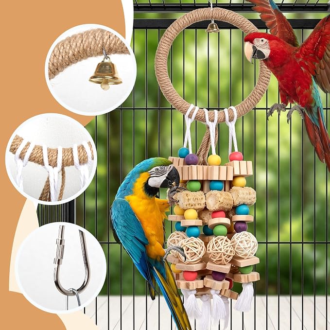 Parrot Chew Toys for Medium & Large Birds (Such as Macaws, African Grey Parrots, and Various Amazon Parrots). The Colorful, Natural Wooden Cage Parrot Toys for Large Birds.