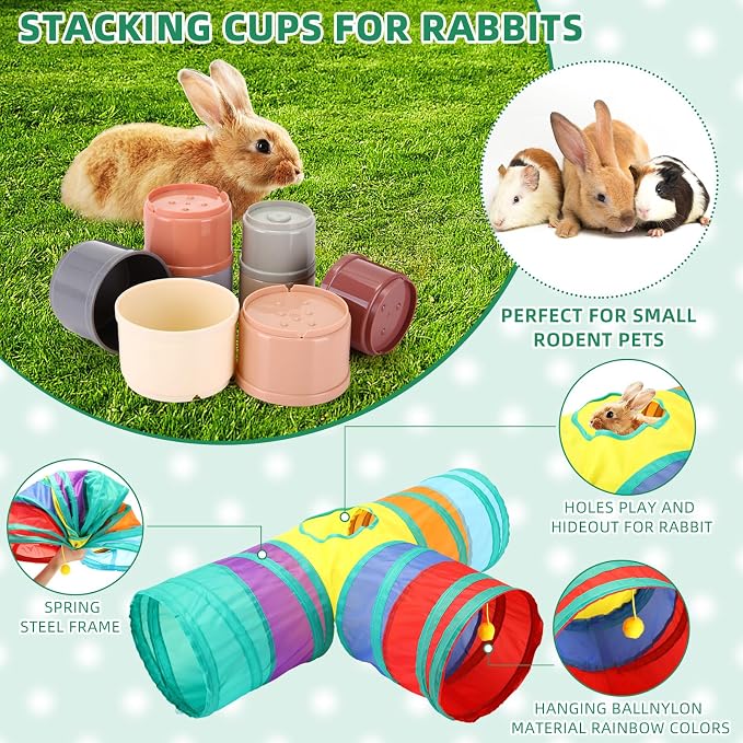 34 Pcs Rabbit Starter Kit Rabbit Litter Box Small Animal Water Bottle Cups Bunny Tunnels Animal Grooming Kit Bowl Blanket with Cleaning Set for Guinea Pig Bunny Accessories(Style 1,Blue)
