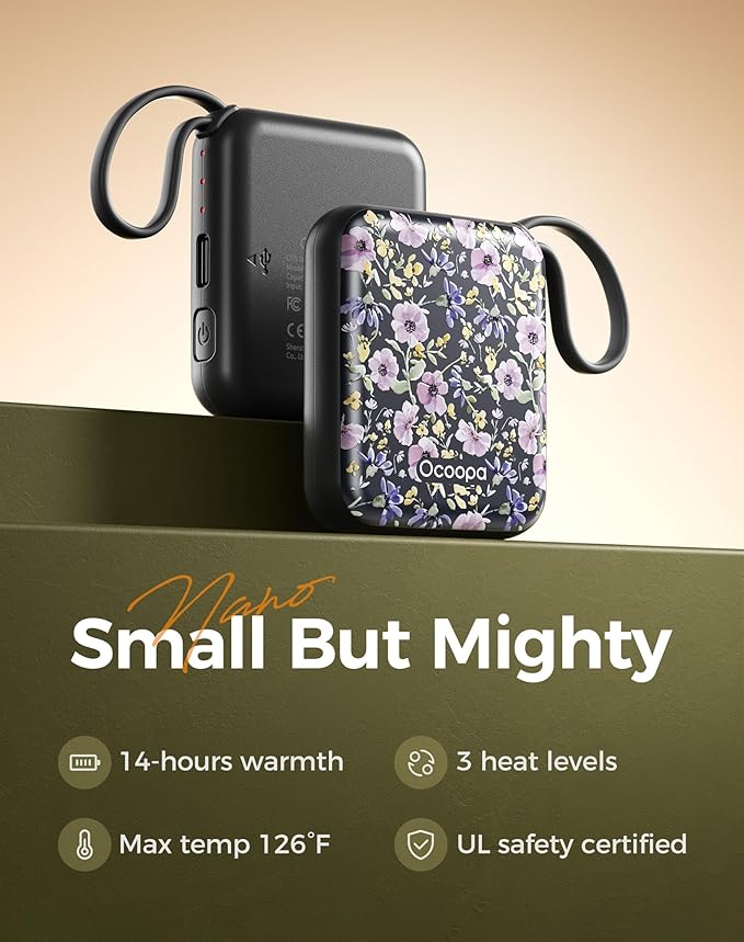 OCOOPA Hand Warmers Rechargeable, Smart Temp Control,100℉ -126℉, UL Safe, 7H*2 Long Battery, Small Palm-Sized Slim Fits Gloves, Purse, Camping, Travel, Cold Hands Gifts Women,UT5 Nano
