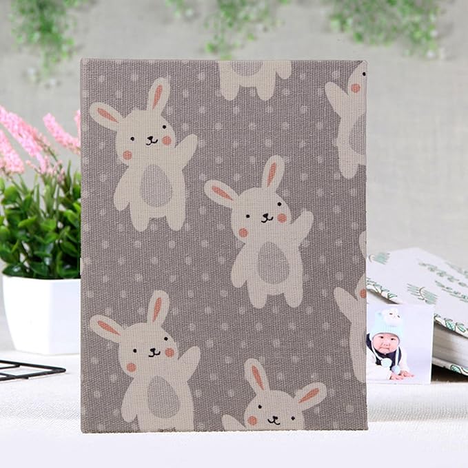 Small Photo Album for Kids, 100 Pockets 4x6 Bookshelf Baby Picture Album, Slip-in Linen Cover Photo Book for Family(Bunny)