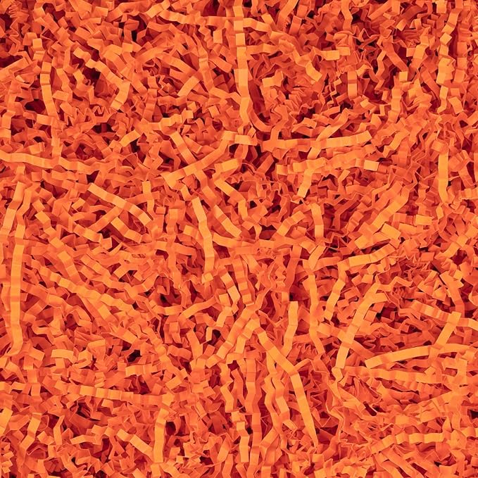 NEWMIAO 1 LB Orange Crinkle Cut Paper Shred Filler for Gift Baskets Stuffing, Shredded Crinkle Paper for Gift Box Bag Basket Filler Decoration Christmas Wedding Birthday Bridesmaid Gift Wrapping