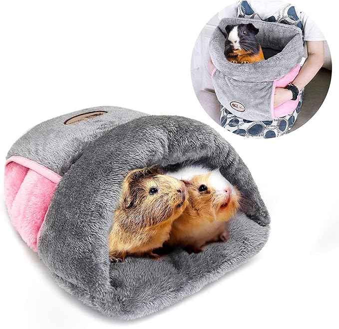 YUEPET Guinea Pig Bed, Warm Fleece Slipper-Shaped Cuddle Cave, Grey | Cozy Guinea Pig House, Portable Guinea Pig Hideout, Soft Coral Fleece, Washable Cushion, Folds Flat, Slipper Shape