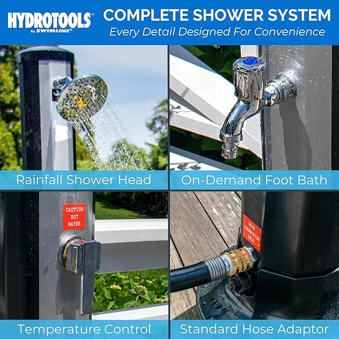 SWIMLINE HYDROTOOLS 7ft Niagara Rainfall Solar Outdoor Shower w/ 10 Gal. Tank & Foot Wash