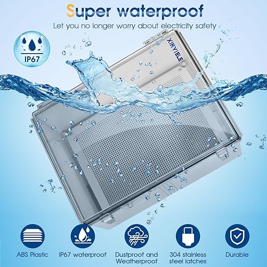 Waterproof Outdoor Project ABS Plastic Junction Box IP67 Weatherproof Dustproof Enclosure with Hinged Cover, Mounting Plate,Wall Brackets for Power Project (Clear,17.7"x13.8"x7.9")