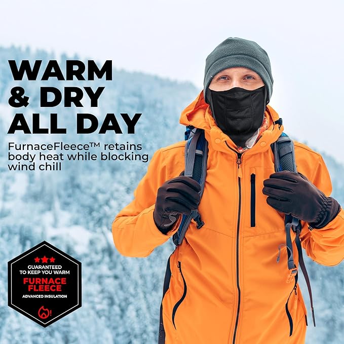 Tough Headwear Half Ski Mask - Fleece Lined Winter Face Mask - Stretch Neck Gaiter for Cold Weather Gear - Skiing Accessories