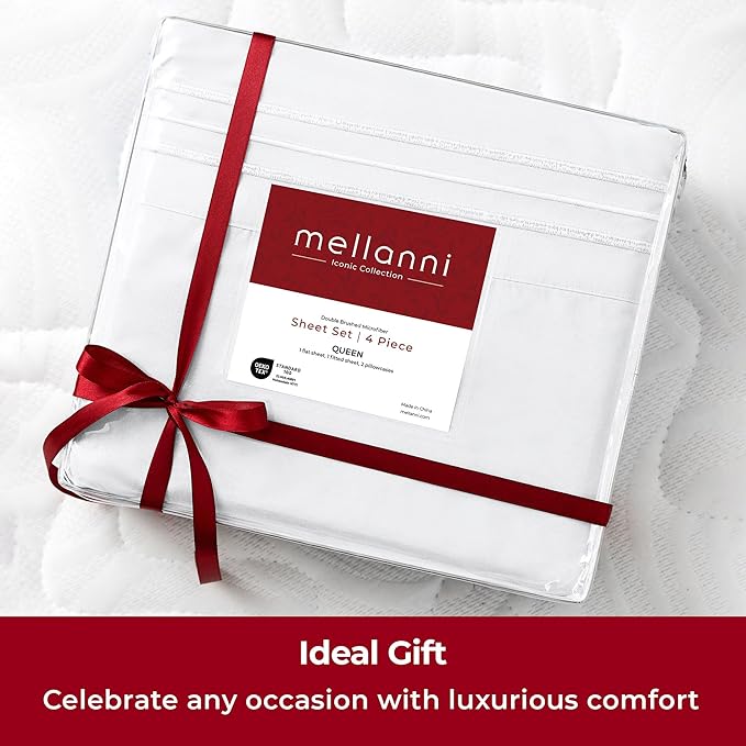 Mellanni Extra Deep Twin Sheets - 3 PC Iconic Collection Bedding - Hotel Luxury, Ultra Soft, Cooling Bed Sheets - Wrinkle, Fade, Stain Resistant (Twin, White)