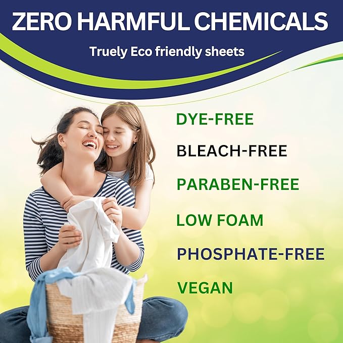 Laundry Detergent Sheets - Eco Friendly Hypoallergenic Laundry Sheets Detergent for Sensitive Skin, Recycled Packaging Stain Fighting Natural Plant-Based Smell (up to 96 Loads)