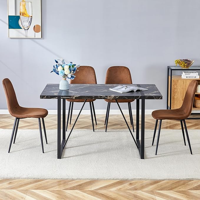 Dining Table Set for 4,Modern Rectangle Dining Table and Fabric Dining Chairs 4, 5 Piece Kitchen Table and Chairs for 4