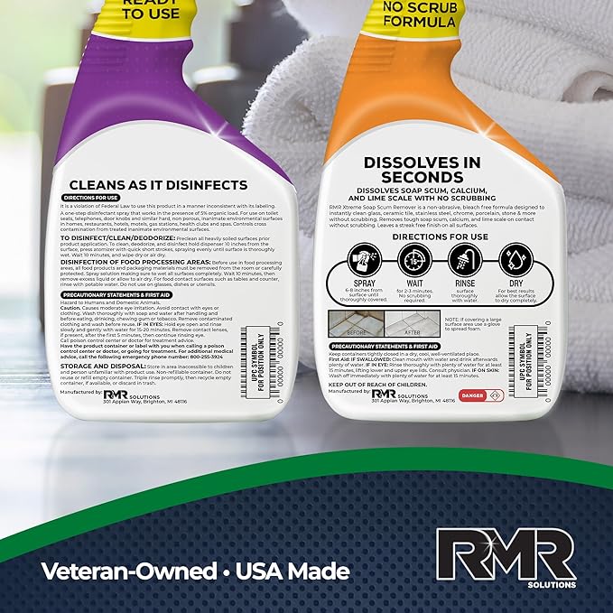 RMR Polish & Protect Bundle – Xtreme Soap Scum Remover + RMR-141 EPA Registered Mold & Mildew Spray, 2-Step Clean & Disinfect System for Buildup, Hard Water, Tile, Surfaces, Glass, 2–32 Oz Bottles
