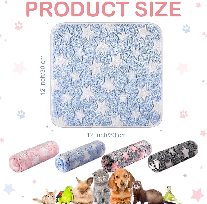 Tudomro 8 Pcs Guinea Pig Fleece Cage Liners, Big Star, 12 x 12 Inch | Washable Reusable Small Animal Bedding, Absorbent Blankets for Ferret Chinchilla, Soft Fleece Mat Pads Protect Furniture