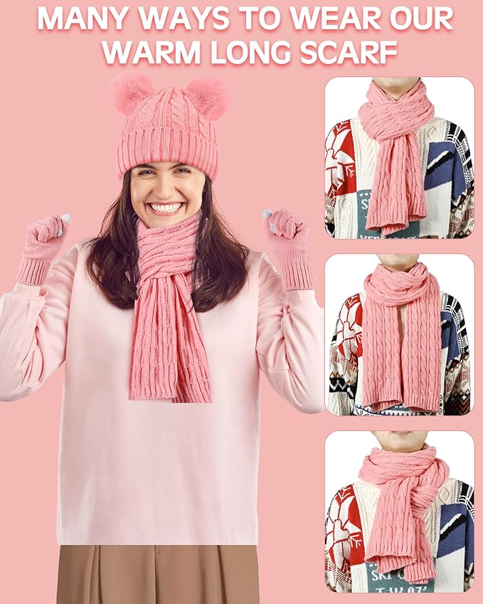 Geyoga 6 Pcs Winter Warm Fleece Knit Hat Long Scarf Touchscreen Gloves Ear Muffs Socks Sets, Winter Warm Gifts for Women