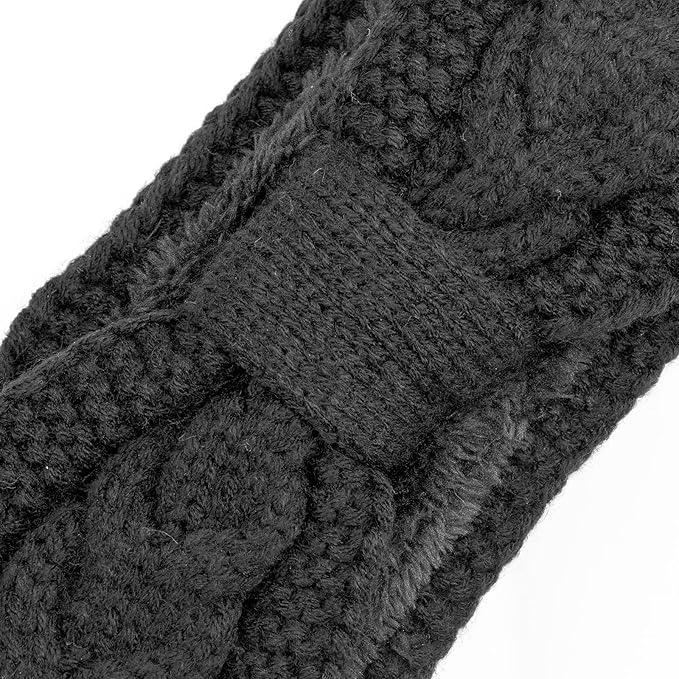 AQOKKA Knit Winter Headbands for Women Fuzzy Wool Fleece Lined Ear Warmers Elastic Turban Crocheted Head Wrap Winter Accessories for Women Cold Weather