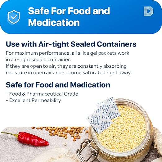 Dry & Dry Premium Silica Gel Packs Desiccant - Food Safe Silica Gel Packets - White - 1000 Packets (1 Gram)