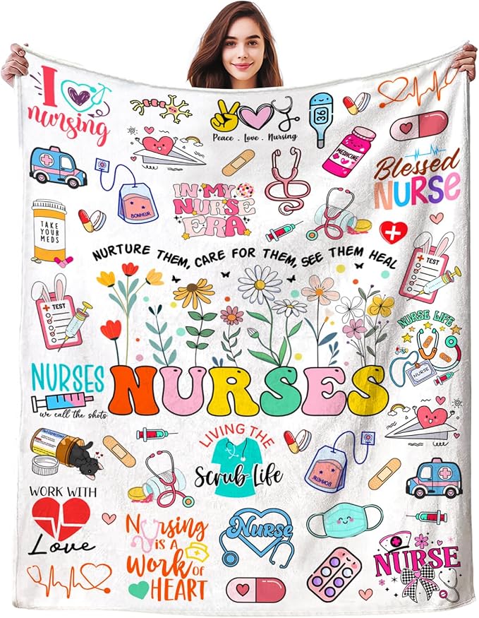 Nurse Gifts for Women Nursing Graduation Blanket Throw Nursing Gift Plush Flannel Accessories Nurse Practitioner Gifts for Nurses Work Office Decor Retirement Birthday Gift 50"X40"