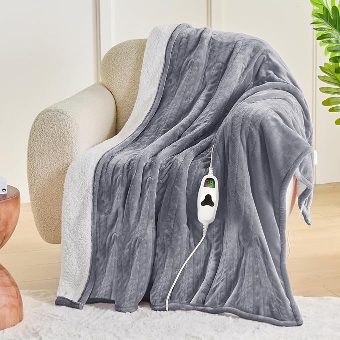 greenoak Heated Blanket Electric Twin 62"X84", Heating Blanket with 10 Heat Levels 1/2/4/6/8 Hours Auto-Off, Fleece Soft Christmas Blanket,Gifts for Grandma Seniors Mom,Misty Grey