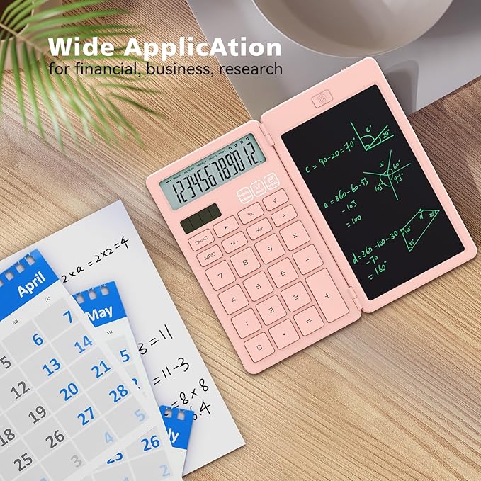 Desk Calculators with Erasable LCD Notepad ROATEE Basic Calculators Pink Cute School Supplies for Girls Middle School Stuff Cute Pocket Office Supplies Home Essential Solar & Battery Energy Big Button
